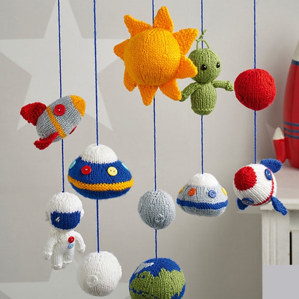 Space Mobile toy knitting pattern