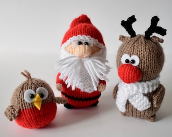 Santa, Rudolph and Robin Christmas toys knitting patterns