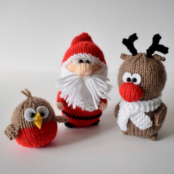 Père Noël, Rodolphe et Robin Modèles de tricot de jouets de Noël