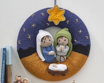 Away in a Manger Nativity Wreath Knitting Pattern PDF File Digital Download