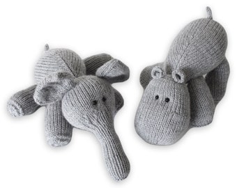 Hippo and Elephant toy knitting patterns
