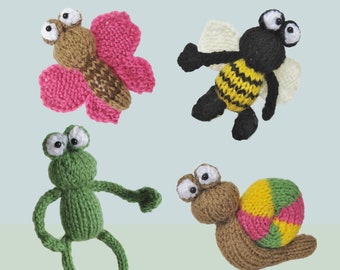 Frog and bugs toy knitting patterns