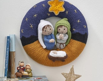 Away in a Manger Nativity Wreath Knitting Pattern PDF File Digital Download