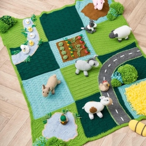 Patchwork Farm Play Set Blanket and Animals Knitting Pattern PDF