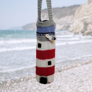 Lighthouse Water Bottle Bag Caddy Knitting Pattern PDF Digital Download