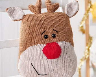 Red Nose Reindeer Cushion knitting pattern