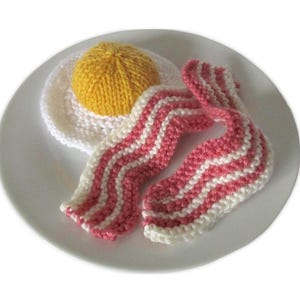 Bacon and Eggs Breakfast Toy Food Knitting Pattern PDF
