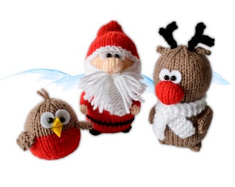 Patrón de tejido de los juguetes de Papá Noel, Rodolfo y Robin en formato PDF