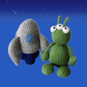 Alien Adventure Toy and Rocket Knitting Pattern PDF