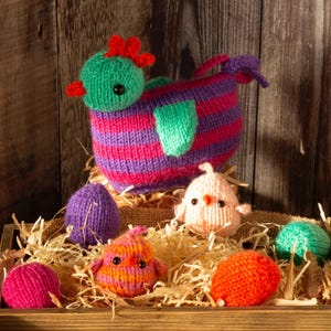 Hattie Hen and Chicks Knitting Pattern: Easter Toy by Amanda Berry (PDF Digital Download)