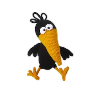 Patrón de tejido: Pájaro de juguete "Johnny el Cuervo" en hilo acrílico DK (Descarga en PDF)