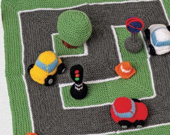 On the Road Toy Cars Signs and Play Mat Knitting Pattern PDF