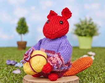 Scamper the Squirrel and Gift toy knitting pattern PDF Digital Download File