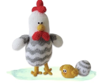 Bertie Rooster Knitting Pattern - Toy Chicken and Chicks - PDF download