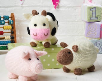 On the Farm Knitting Pattern - Cow Pig Sheep Toys - PDF download