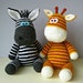 Gerry Giraffe and Ziggy Zebra toy knitting patterns 