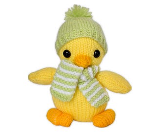 Cuddly Chick Knitting Pattern - Knitted Toy with Hat and Scarf - PDF download