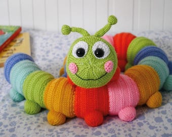 Cuddly Caterpillar Knitting Pattern - Rainbow Coloured Toy - PDF download