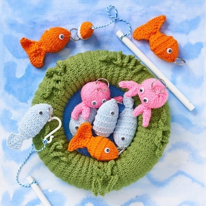 Knitting Pattern: "Little Angler" Fishing Game with Fish and Crabs in a Pond (PDF Download)