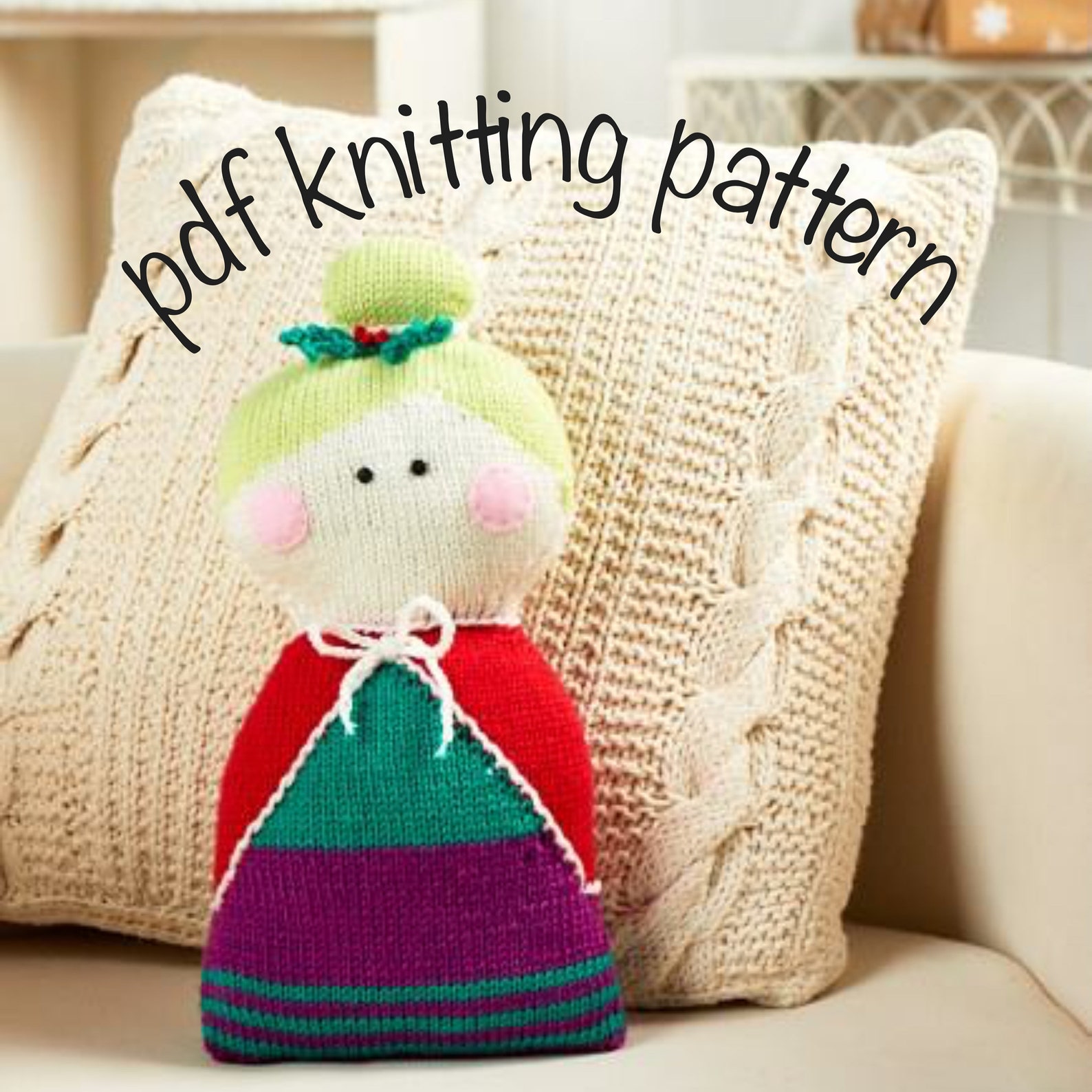 Mrs Claus Christmas Cushion Knitting Pattern Etsy
