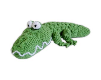 Miles the Crocodile Knitting Pattern - Toy with Cable Knit - PDF download