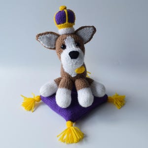 Monty the Corgi Royal Toy Dog with Crown Knitting Pattern PDF