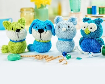 Pincushion Pals Knitting Pattern - 4 Animal Toys - PDF download
