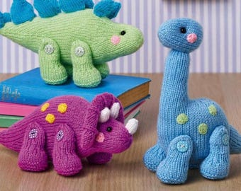 Dinky Dinos Knitting Pattern - 3 Dinosaur Toys - PDF download