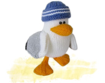 Sid the Seagull Knitting Pattern - Toy Bird in Hat - PDF download