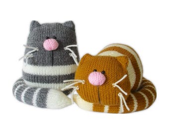 Ginger and Smudge Knitting Pattern - 2 Knitted Toy Cats - PDF download