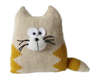 Cat Cushion Knitting Pattern - Home Decor - PDF download