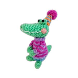 Crimbo Crocodile Toy in Party Hat Knitting Pattern PDF