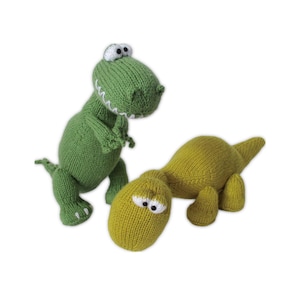 Knitting Pattern: "Trex and Bronty" Toy Dinosaurs in Acrylic DK Yarns (PDF Download)