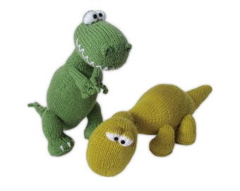 Trex and Bronty Knitting Pattern - 2 Dinosaur Toys - PDF download