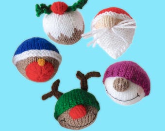 Christmas Baubles Knitting Pattern - 5 Decorations - PDF download