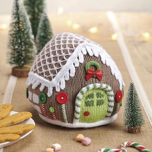 Knitting Pattern: "Gingerbread House" Christmas Candy Decoration or Doorstop in DK Yarn (PDF Download)