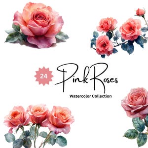 Pink Rose Clipart, Watercolor Clipart, Wedding clipart, wedding cards, PNG Graphics for Creatives, high quality, printable, commercial use