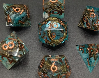 Forgotten Depths Dice Set for DND, Ancient Ocean Resin Dice with Tentacle Core, Ruins Inspired RPG Dice, Polyhedral Tabletop Dice