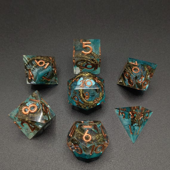 Forgotten Depths Dice Set for DND, Ancient Ocean Resin Dice with Tentacle Core, Ruins Inspired RPG Dice, Polyhedral Tabletop Dice