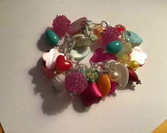 ChaCha Bracelet,  Colorful Charm bracelet for your Little Love ... Acrylic chain covered with thread ... HandCrafted, about 6" long