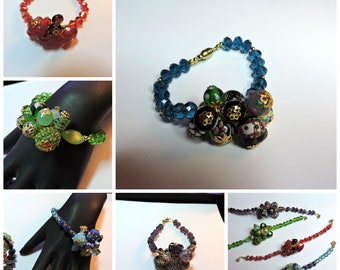 Your Choice ... Cha Cha Charm Cluster Bracelet w/ Magnetic Clasp ... Fancy, Dressy ... purple, blue, red, green ... 6 3/4" - 7 1/2" long