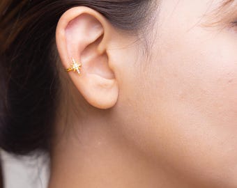 Cybche Crystal Ear Cuff Orecchini Argento Cz Stella Polsino Avvolgere Orecchini Stella Strass Cartilagine Scalatore Strisciante Orecchini Non Piercing Orecchio Gioielli Per Le Donne (destra