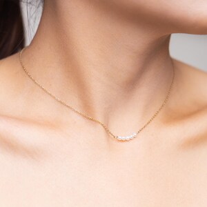 Dainty Pearl Bar Necklace, Minimalist Gold Chain with Small Pearls