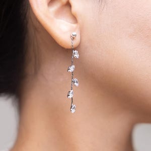 Sterling Silver Crystal Drop Earrings - Elegant Leaf Vine Dangle Earrings, Minimalist Bridal Earrings, Wedding Jewelry, Gifts for Her