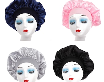 Gorro de satén para dormir, ajustable y sedoso para cabello rizado, natural y trenzado, suave y ligero para controlar el frizz.
