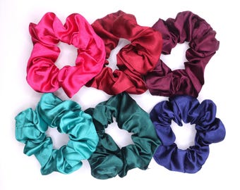Handmade Satin Silk Scrunchies Set, Luxury Elastic Hair Ties, Mulberry Satin Hair Scrunchies, Gifts for Her, Bridesmaid Favours