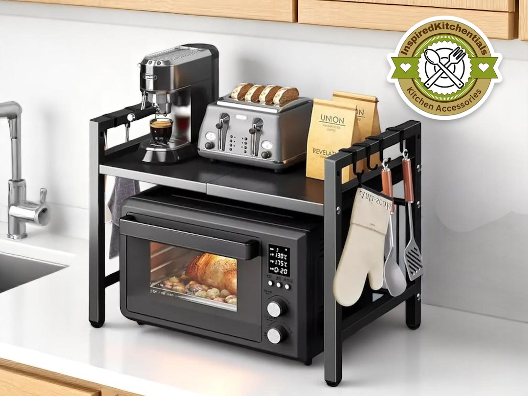 Expandable Microwave Shelf Rack | 42-64cm Adjustable Counter Organizer ...