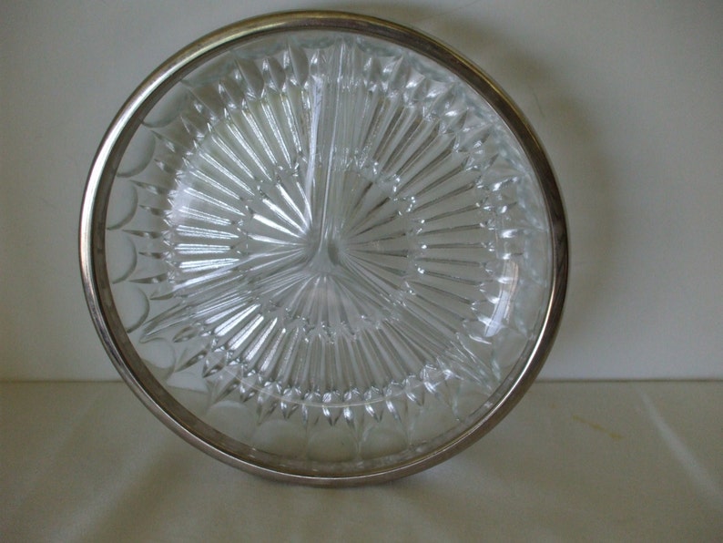 Silver Rimmed Cut Glass Divided Dish, Serving, Vintage, Gifts, Wedding