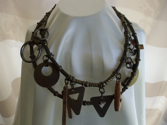 Antiqued Brass Necklace or Belt , Double Rows  - … - image 1