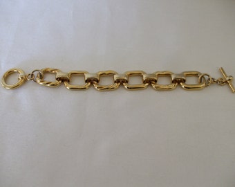 Gold Tone Link Bracelet 80s to 90s, Heavy, Solid, Vintage